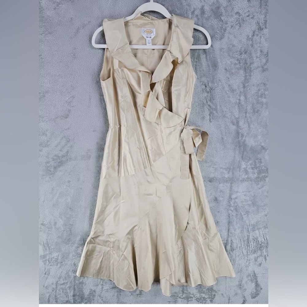 Vintage Talbots Pure Silk Wrap Dress Womens Size 6 Champagne Beige Sleeveless